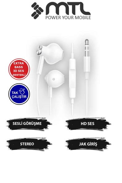 Tak Çalıştır Stero 3.5mm Jack Kulaklık Mikrofonlu - Extra Bass ürün görseli 1