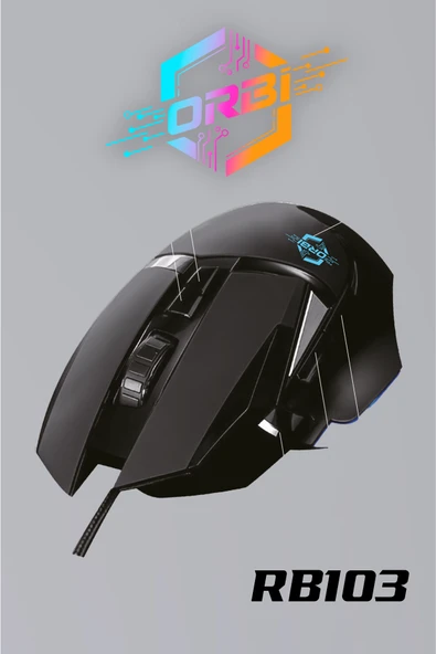 Gaming Mouse Ergonomik Başparmak Destekli Kablolu Profosyonel Oyuncu Mouse Ayarlı 7200 DPI RB103 ürün görseli 1