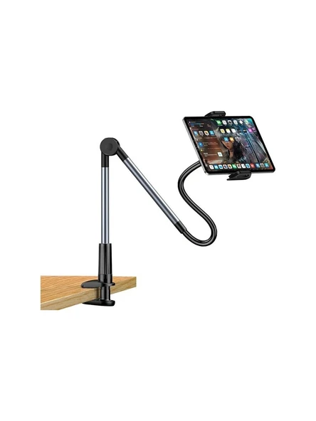 Tablet ve Telefon Tutucu Masa Standı 360 Derece Döner Ayarlanabilir Metal Kollu 4.7-12.9 İnç Uyumlu ürün görseli 1