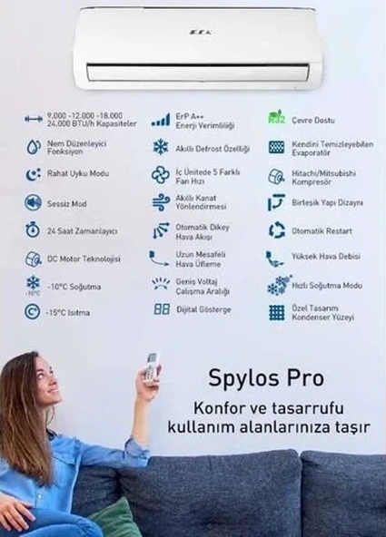 E.C.A. Spylos Pro ESA1512A100 A++ 12000 BTU Inverter Duvar Tipi Klima ürün görseli 1