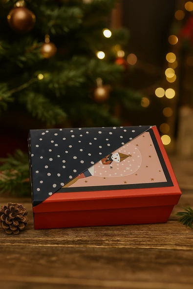 16×23×9 cm Kırmızı Siyah Puantiyeli Kartlı Cepli Dikdörtgen Lüks Yılbaşı Hediyelik Kutu ürün görseli 1