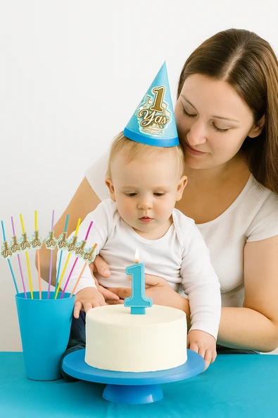 Pipet 1 YAŞ YALDIZLI pipet 10 lu Mavi 1 Yaş Erkek Doğum Günü Partisi ürün görseli 1