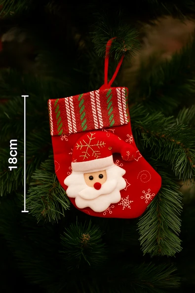 18 cm Kadife Yeşil Çizgili Noel Baba Desenli Yılbaşı Çorabı – Mini Ağaç ve Ev Dekor Süsü ürün görseli 1