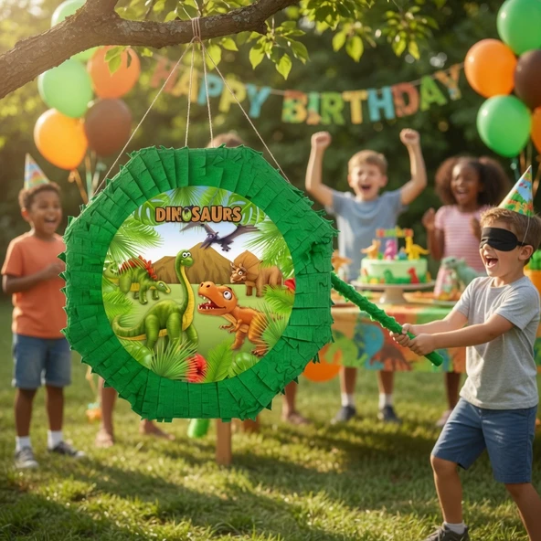 Sevimli Dinozor Pinyata 42 cm Sopalı Doğum Günü Parti Oyunu Şeker Doldurulabilir ürün görseli 1