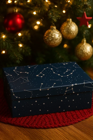 15,5×22,5×8 cm Astroloji Cosmic Temalı Dikdörtgen Lüks Yılbaşı Hediyelik Karton Kutu ürün görseli 1
