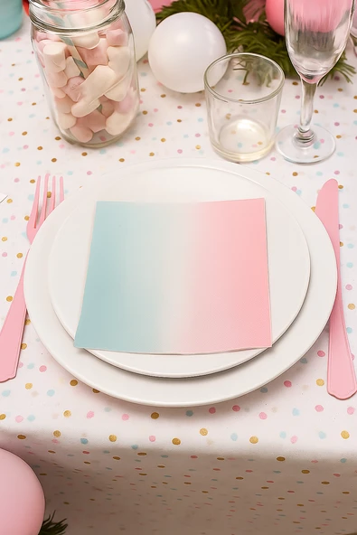 Peçete Cinsiyet Partisi Peçetesi Pembe Mavi Geçişli Lüks Cinsiyet Peçetesi 20li 33*33 ürün görseli 1