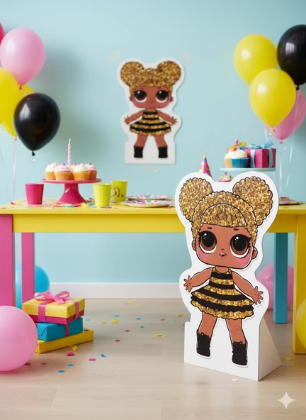 35x24 Cm – Ayaklı Pano LOL Bebek Queen Bee Çift Taraflı Bantlı Masa ve Duvar Süsü ürün görseli 1