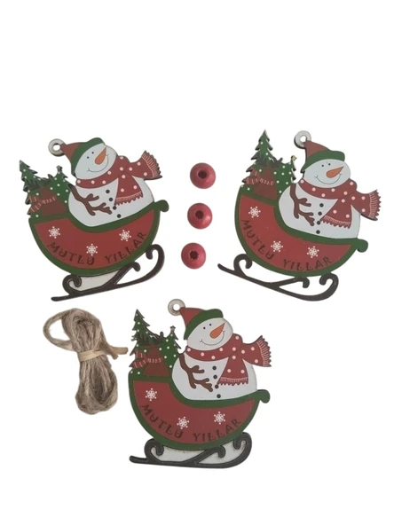 Yılbaşı Ağaç Süsü Ahşap Mdf 3lü Paket - Resim 3