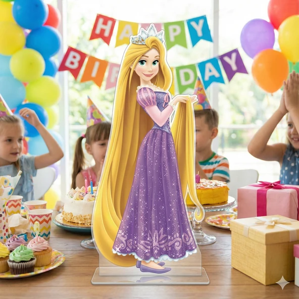 49 Cm – Ayaklı Pano Rapunzel Özel Ayaklı Çift Bantlı Masa ve Duvar Doğum Günü Panosu ürün görseli 1