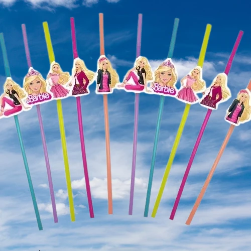 Pipet BARBİE Temalı Artistik Körüklü Pipet10 lu Doğum Günü Temali Pipet ürün görseli 1