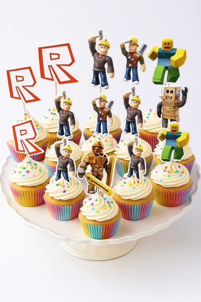 Kürdan ROBLOX Temalı 10lu Doğum Günü Cupcake İkramlık Süsü ürün görseli 1