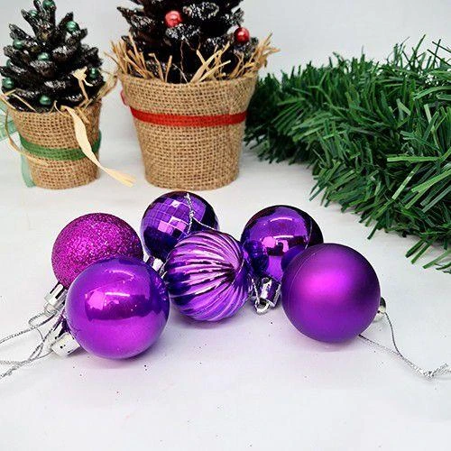 Yılbaşı Top Süs Mor 4cm 6lı Mat Parlak - Resim 2