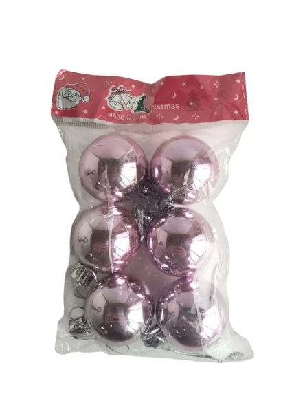 Yılbaşı Top Süs Parlak Pembe 4cm 6lı ürün görseli 1