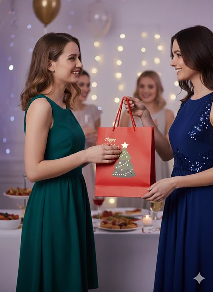 21.5x24x12 cm – Kırmızı Çam Ağacı Varaklı Lüks Karton Hediye Çantası Özel Sunum Çantası ürün görseli 1