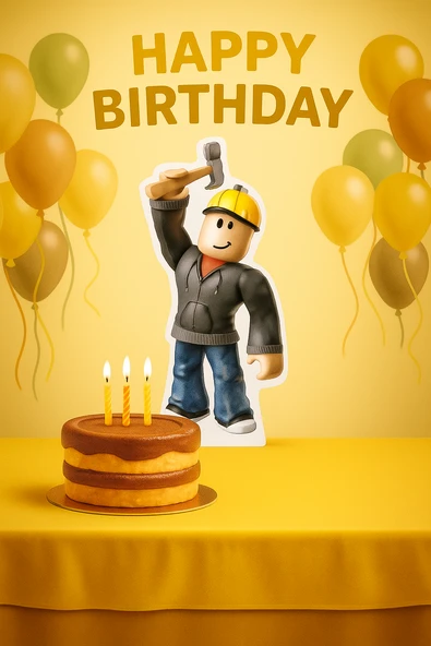 Ayaklı Pano Roblox Builderman Temalı  35x17 cm Doğum Günü Masa Süsü Oda Dekoru ürün görseli 1