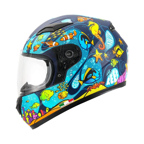 SWAY SW 815K OCEAN Black Blue Full Face Çocuk Kaskı ürün görseli 1