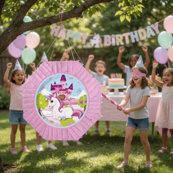 Unicorn At Pinyata Pembe 42 cm Sopalı Doğum Günü Parti Oyunu Seti ürün görseli 1