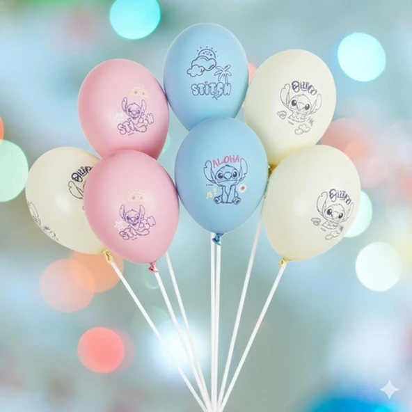 Baskılı orjinal lisanslı Lilo Stitch (stiç) 8 li balon 12 inç 30 cm. Sadece 8 li balon ürün görseli 1