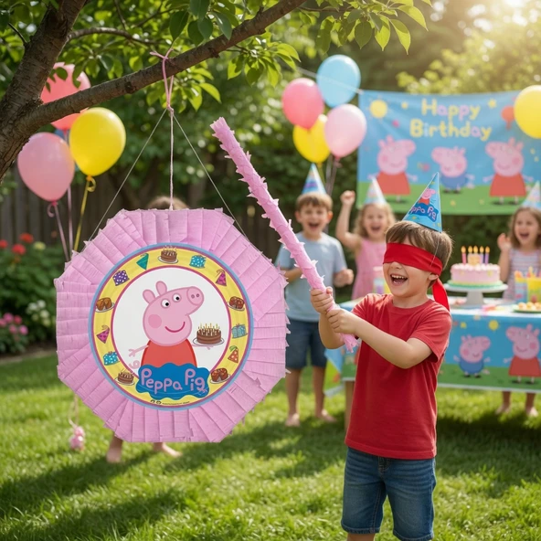 Peppa Pig Pinyata 42 cm Sopalı Doğum Günü Parti Oyunu Şeker Doldurulabilir ürün görseli 1