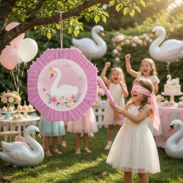 Kuğu Pinyata Pembe 42 cm Sopalı Doğum Günü Parti Oyunu Şeker Doldurulabilir ürün görseli 1