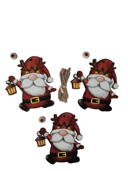 Yılbaşı Ağaç Süsü Cüce Noel Baba Ahşap Mdf 3lü Paket ürün görseli 1