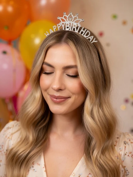 Happy Birthday Taç Metal Taşlı İşlemeli Doğum Günü Tacı Şık Parti Saç Aksesuarı ürün görseli 1