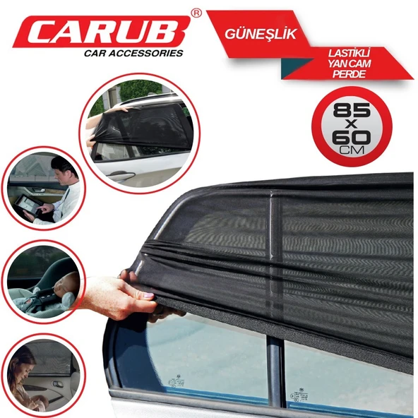 Carub Esnek Lastikli Araba Yan Cam Perdesi 2 Adet (85x60 cm) – Oto Güneşlik ve Sineklik Tülü ürün görseli 1