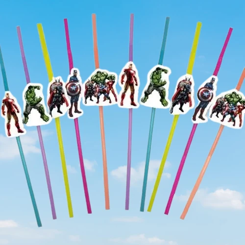 Pipet AVENGERS Yenilmezler Artistik Körüklü Pipet 10 lu Doğum Günü Avengers temalı pipet ürün görseli 1