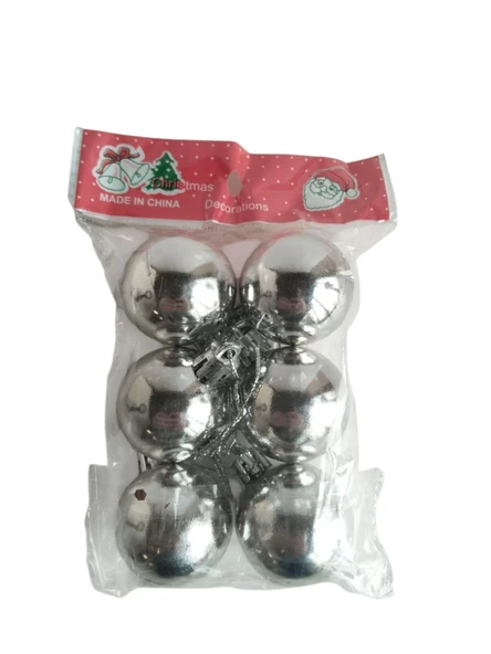 Yılbaşı Top Süs Gümüş 4cm 6lı ürün görseli 1