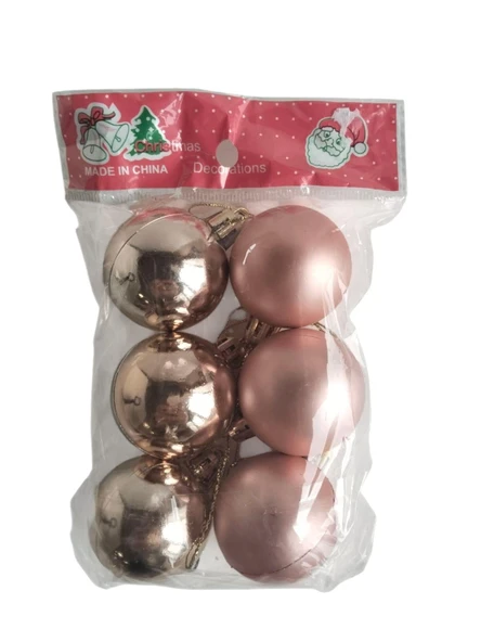 Yılbaşı Top Süs Rosegold - Pembe 4cm 6lı Mat-Parlak ürün görseli 1