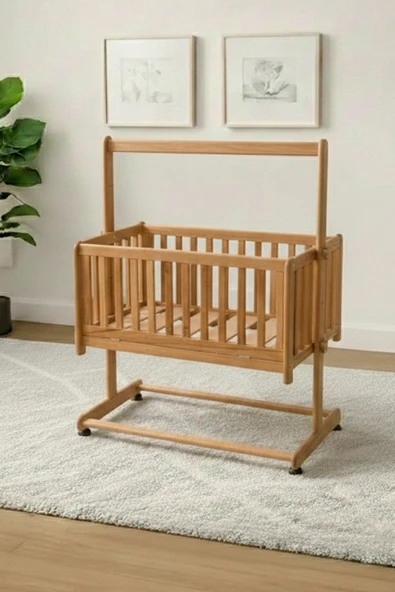 terra ws Montessori Sallanır Beşik Anne Yanı Kayın Ağacı 4 Yönlü Kullanım – LEO Serisi 100x60 Yükseklik 50 cm ürün görseli 1