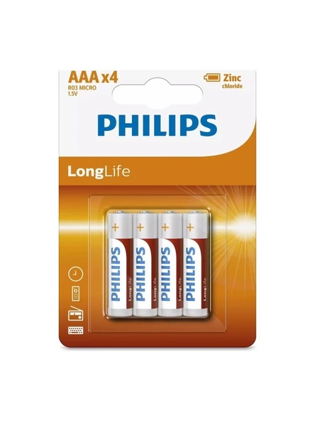 Philips Longlife İnce Kalem Pil AAA 4 Lü Ph-r03l4b/10 ürün görseli 1