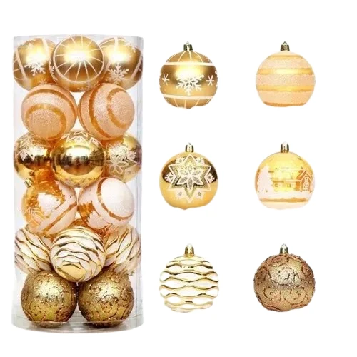 Yılbaşı Ağaç için Top Süs 6cmx 24 adet Simli Desenli Yılbaşı Ağaç süsü Pvc Kutulu Set ürün görseli 1