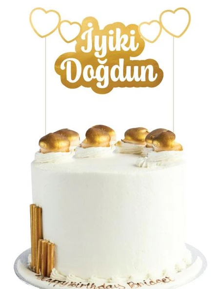 İyi Ki Doğdun – Pasta Süsü Kürdanlı Varaklı Kalpli Yazı Dekoratif Pasta Üstü ürün görseli 1