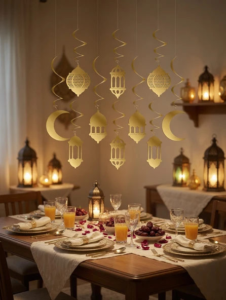 Ramazan Süs Sarkıt 10'lu 3D Gold Tavan Süsü İftar Daveti Parti Masa Arkası Organizasyon Dekoru ürün görseli 1