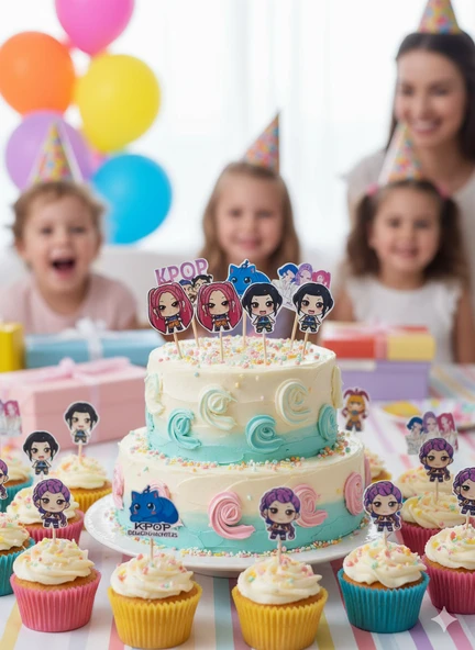 Lisanslı 10'lu Paket K-pop Huntrix Demon Hunters İblis Avcıları Kürdan Seti - Parti ve Cupcake Süsü ürün görseli 1