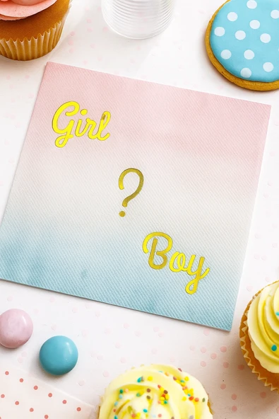 Peçete Cinsiyet Partisi Peçetesi Pembe Mavi Geçişli Girl Boy Yazılı Lüks Cinsiyet Peçetesi 20li ürün görseli 1