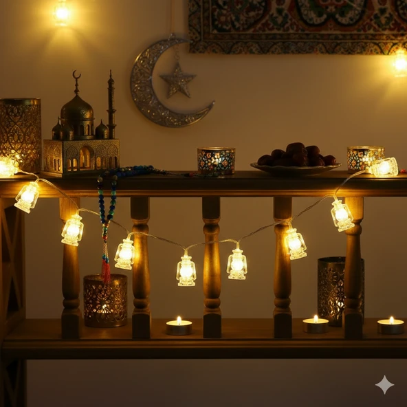 Led Işık Ramazan Temalı Pilli Sarkıt Gün Işığı 20'li Dekoratif Aydınlatma ürün görseli 1