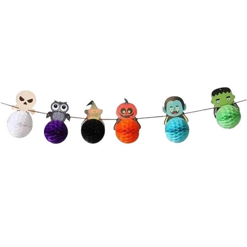 Halloween Cadılar Bayramına Özel 6 Figürlü petek süsü Asmalı Korku süsü 10cm çapında ürün görseli 1