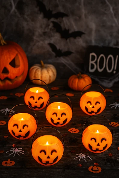 Halloween Bal Kabağı Mumluk 6 Cm 6lı şeker kovası ürün görseli 1