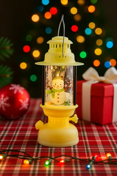 Yılbaşı Ledli Fener (14 cm) - Krem Renkli Gaz Lambası Desenli Dekoratif Işıklı Masa ve Ağaç Süsü ürün görseli 1