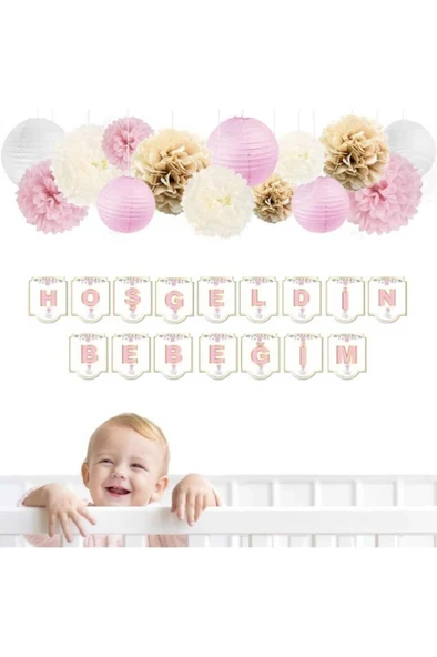 Karton Yazı Lüx Banner Hoşgeldin Bebeğim-PEMBE ürün görseli 1