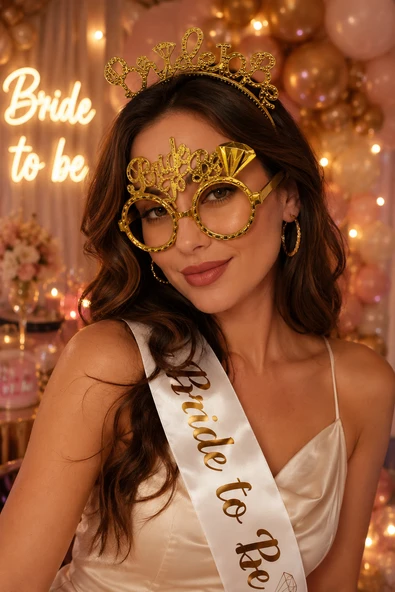Bride To Be Altın Parti Gözlüğü ve Taç Seti Bekarlığa Veda Parti Fotoğraf Aksesuarı ürün görseli 1