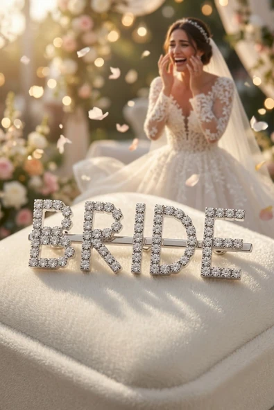 Bride Yazılı Gümüş Taşlı Toka Bekarlığa Veda Gelin Partisi Saç Aksesuarı ürün görseli 1
