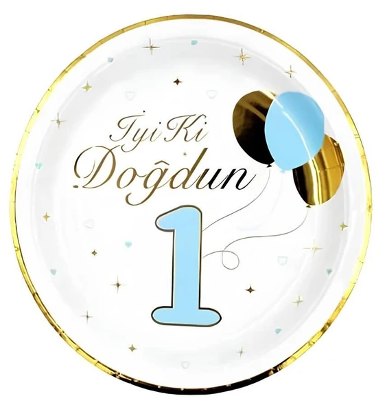 Tabak 1 Yaş iyiki doğdun MAVİ altın varaklı 6lı ürün görseli 1