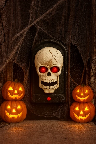 Halloween Cadılar B Kurukafa Kapı Zili Işık-Ses-HA ürün görseli 1