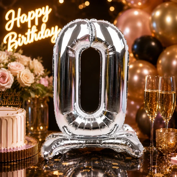 0 Gümüş Ayaklı Folyo Rakam Balon 32 Inç RPS Doğum Günü Parti Süsü ürün görseli 1
