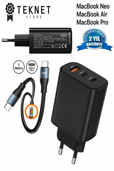 Macbook Air/Pro/Neo Uyumlu Sarj Aleti Akım Korumalı 65w Hızlı Şarj Cihazı Adaptör Seti ürün görseli 1