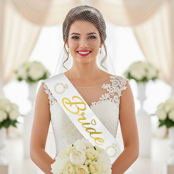 Bride yazılı parlak varak baskılı kağıt kuşak ürün görseli 1
