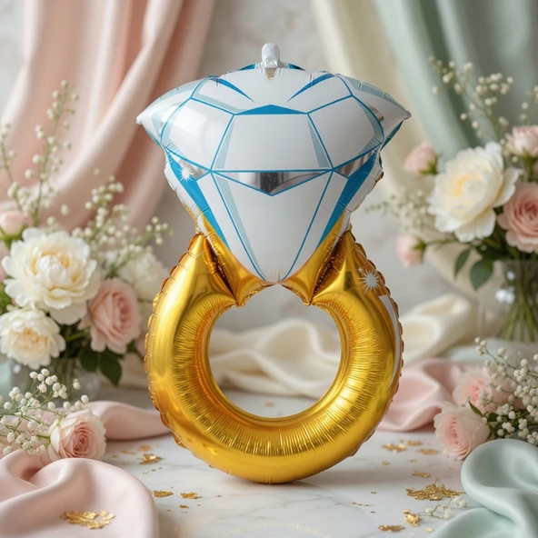Gold Tek Taş Yüzük Folyo Balon 65x48 cm Bekarlığa Veda Parti Dekorasyonu ürün görseli 1